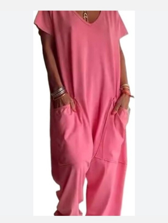 Pants - Pink Short Sleeve Jumpsuit Plus Size